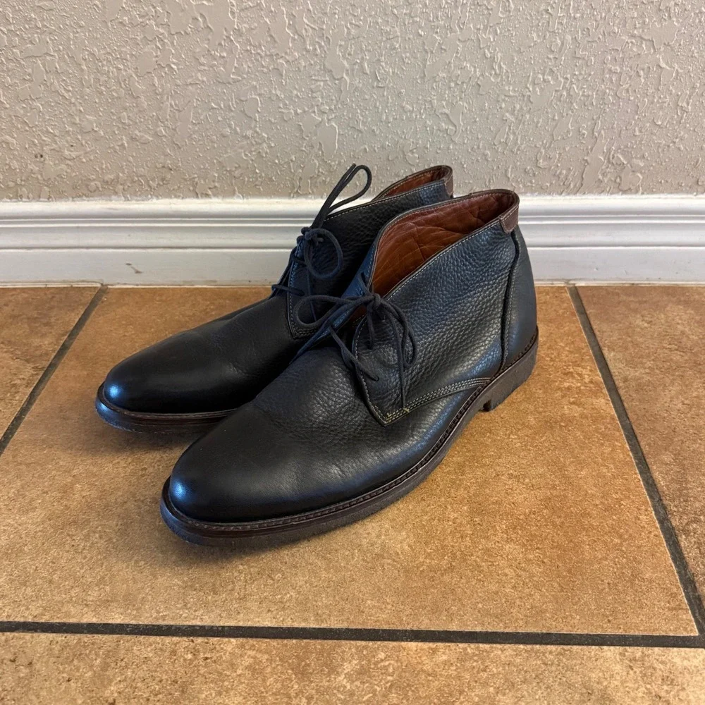 Johnston & Murphy Black Pebbled Leather Chukka Boots Men's 12M Lace Up Casual